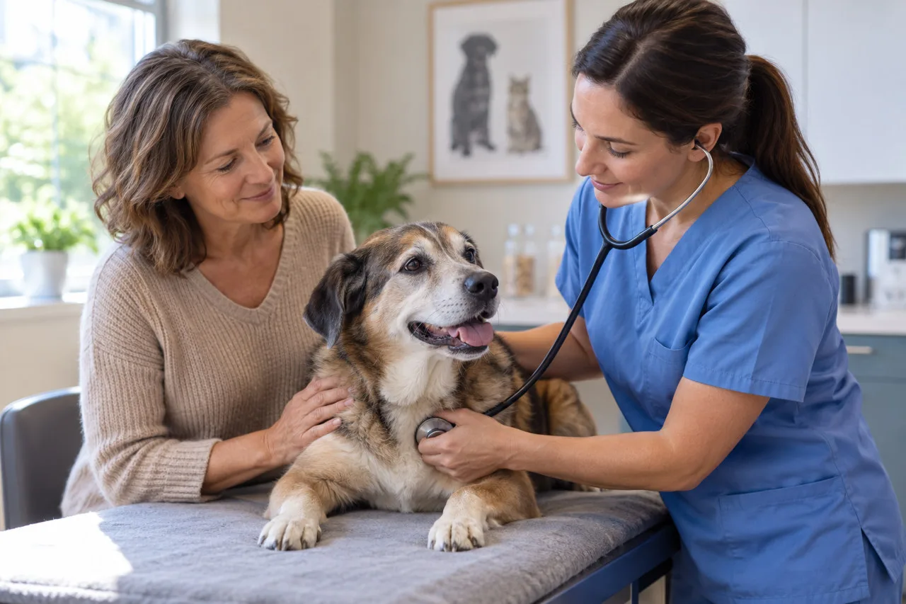 Veterinarian talking with a dog owner